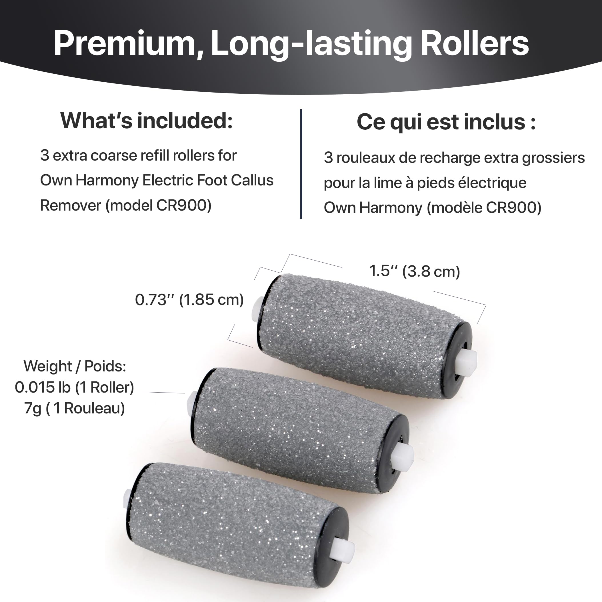 Extra Coarse 3 Refill Rollers by Own Harmony for Electric Callus Remover CR900 - Foot Care for Healthy Feet - Best Pedicure File Tools - Refills 3 Pack Extra Coarse Replacement Roller For Men